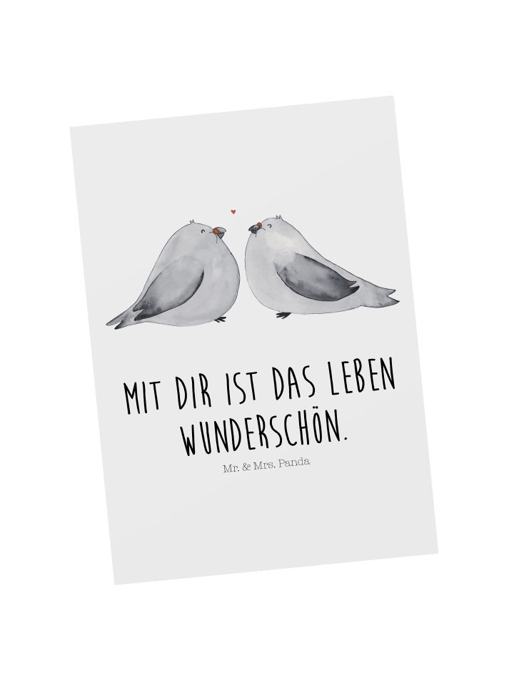 Postkarte Turteltauben Liebe mit Spruch in Weiß