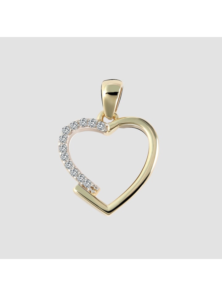 Damen Anhänger – Herz Herzanhänger aus 375 Gold mit Zirkonia in gold