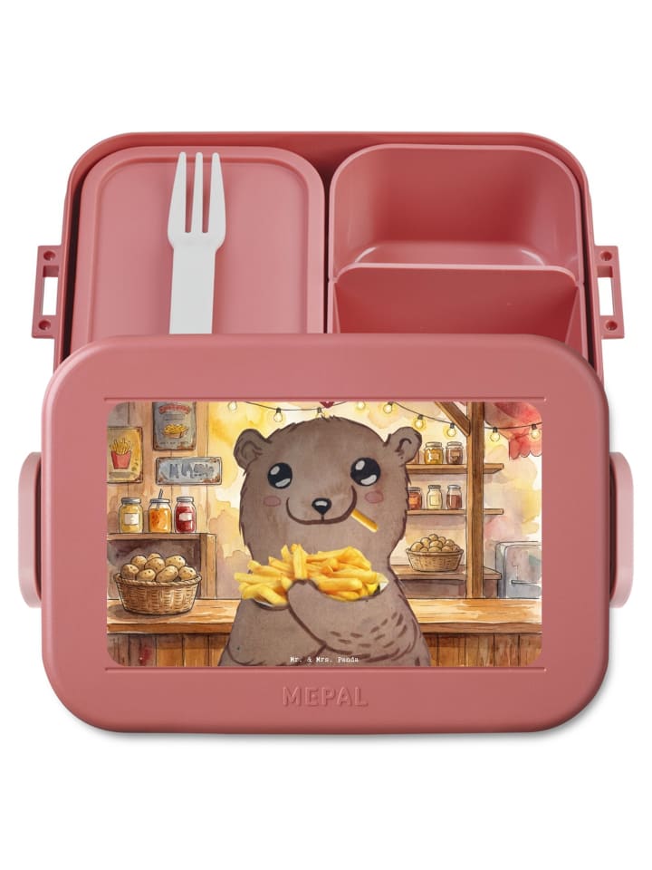 Lunch Box Bär Pommes verliebt Design ohne Spruch in Rot Pastell