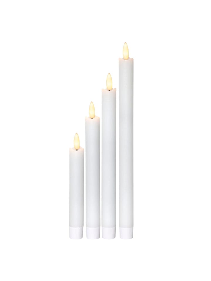 LED Stabkerzen Flamme Echtwachs 4er Set in weiß