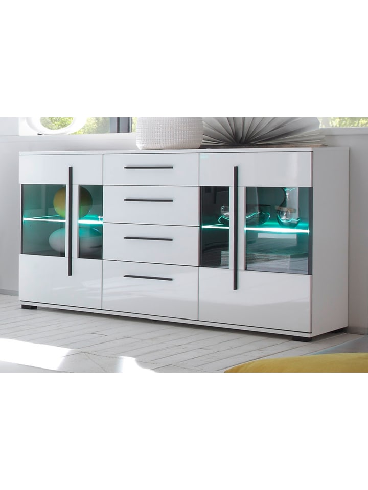 Sideboard weiß Hochglanz 150 cm, Kommode mit Soft-Close