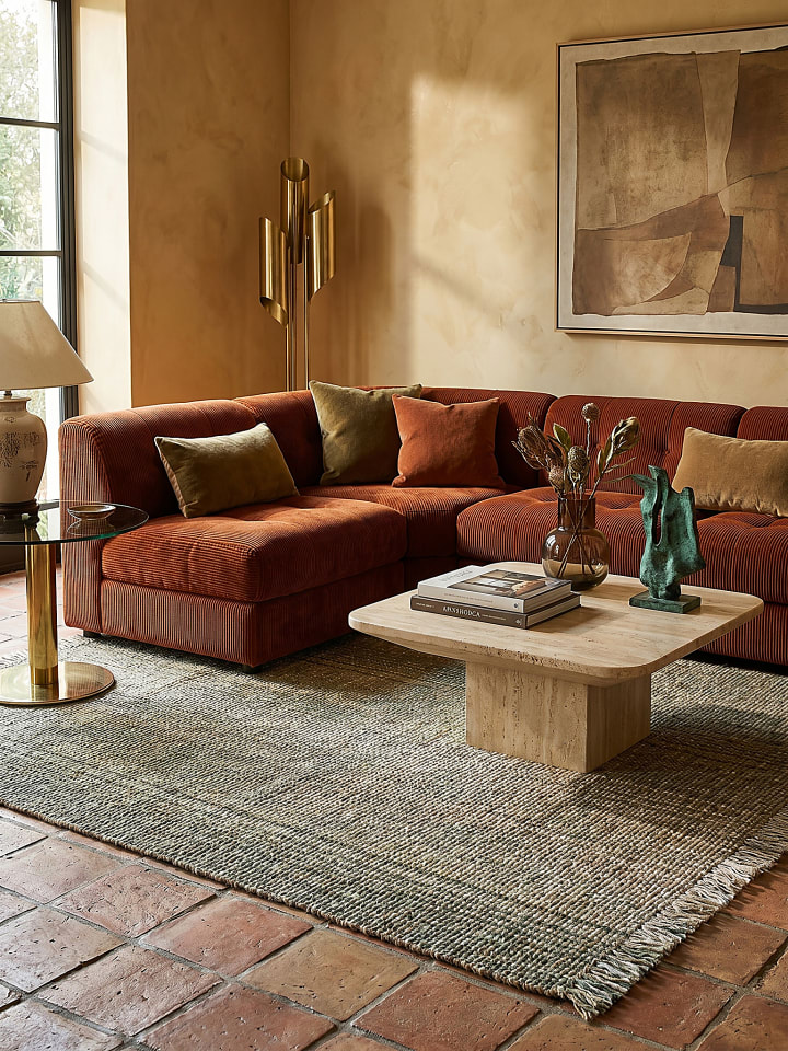 Jute-Teppich Handgewebt WEAVER 24% Wolle Naturfaser Boho Wohnzimmer in Grün