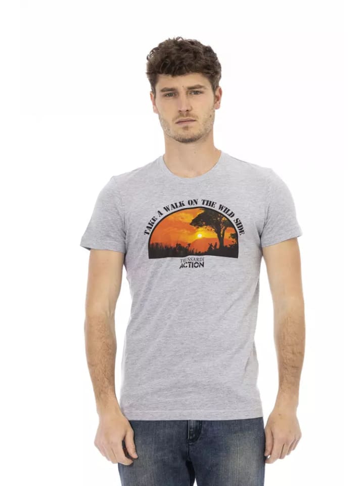Grau Baumwolle Herren T-Shirt