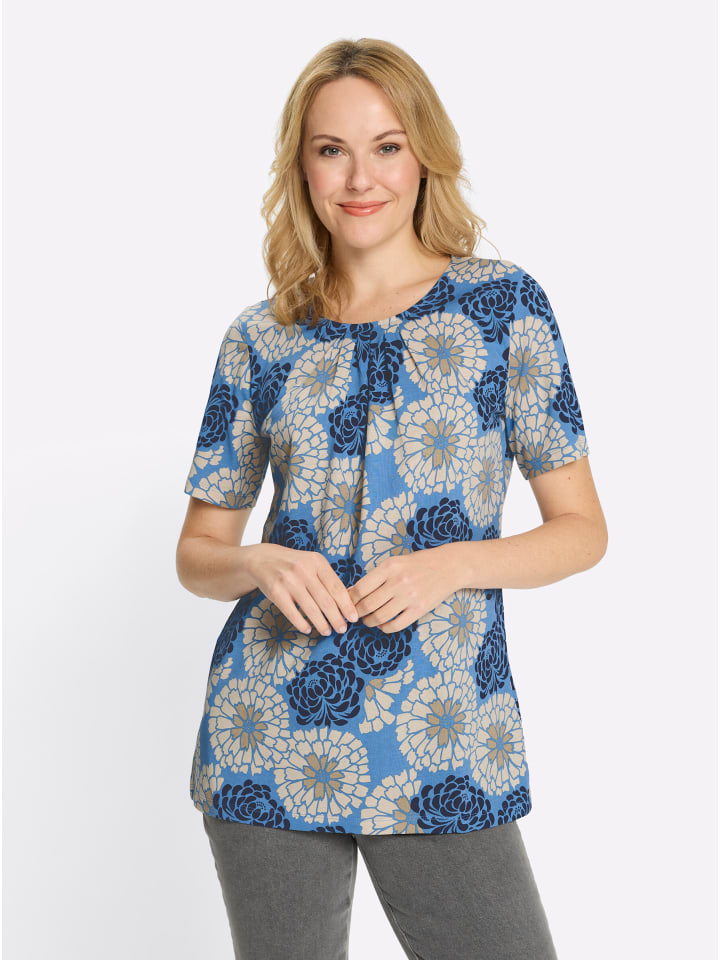Longshirt in mittelblau-marine-bedruckt
