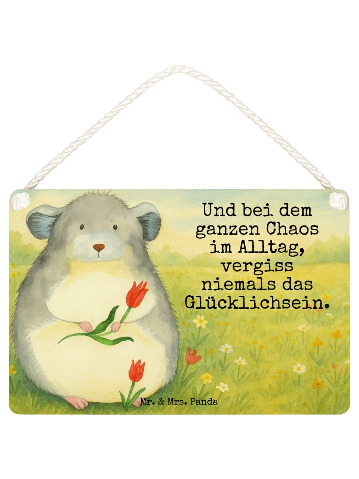 Schild Chinchilla Blume Design mit Spruch in Weiß