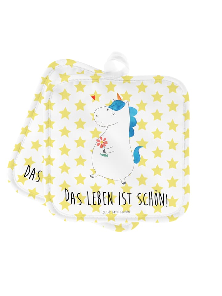 Topflappen Einhorn Spaziergang mit Spruch in Weiß