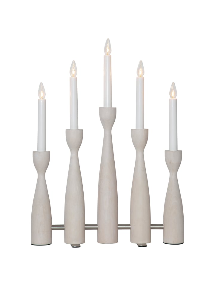 Kerzenleuchter ,Midja, LED, 5-armig, Holz, weiß lasiert