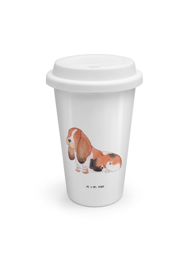 ToGo Kaffeebecher Hund Basset Hound ohne Spruch in Weiß