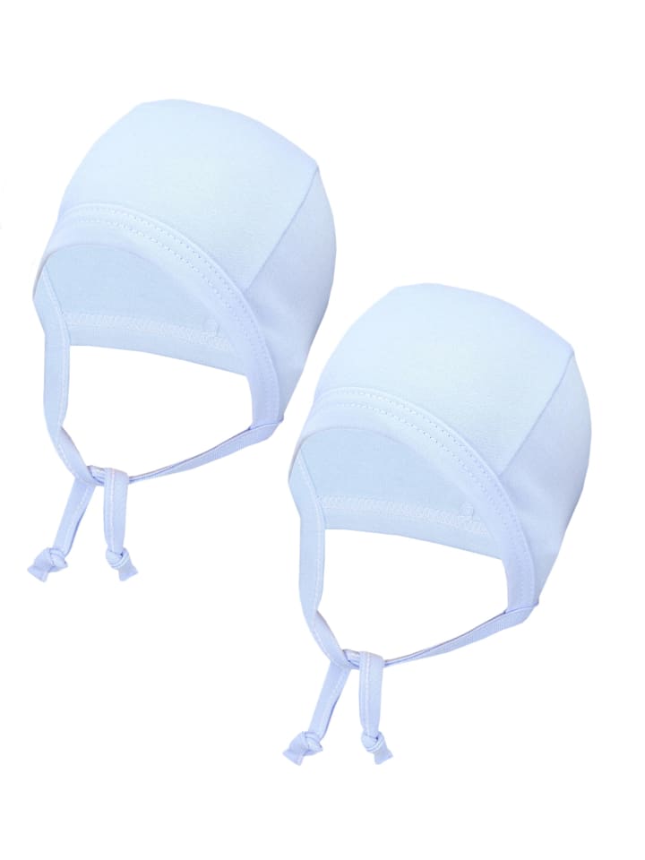 Unisex Baby Erstlingsmütze zum Binden 2er Pack in blau