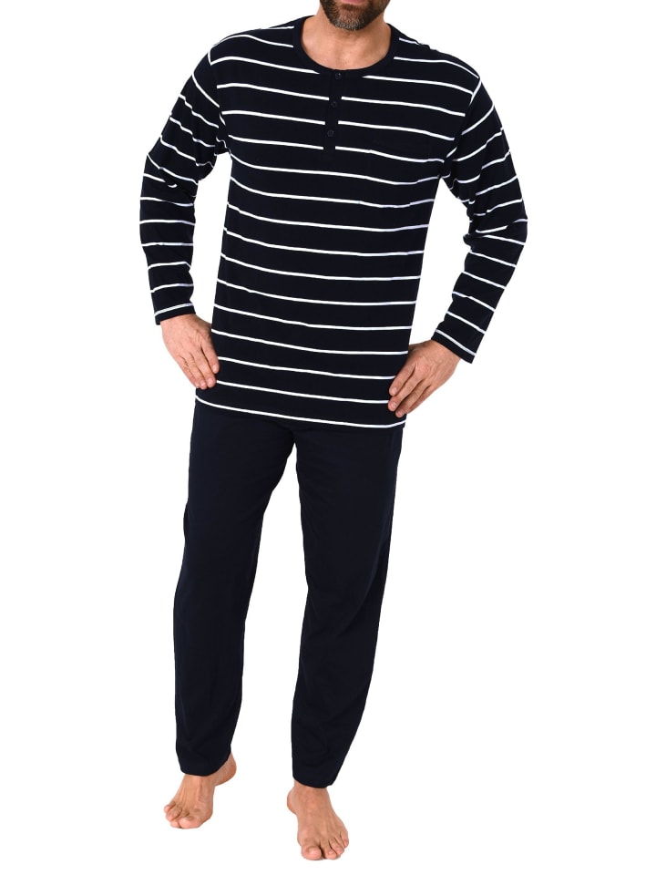 langarm Pyjama Schlafanzug Streifen - 68138 in marine