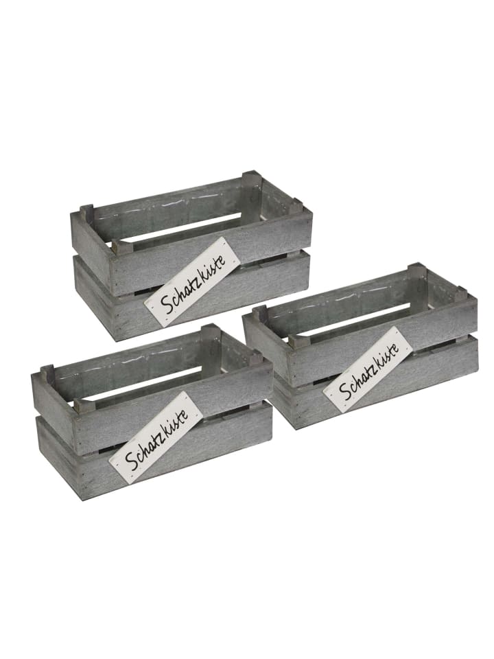 3er Set Blumenkasten Schatzkiste in Grau