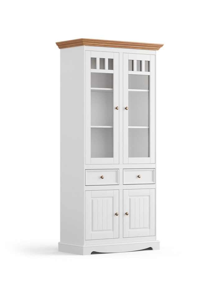 Vitrine Belluno Elegante Kiefer weiß / Kiefer Eichefarben 89 / 44 / 190cm