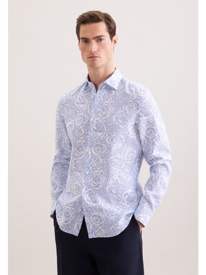 Leinenhemd Slim in Hellblau
