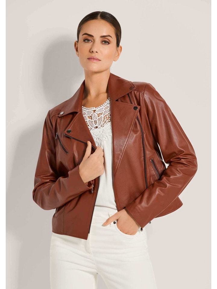 Lederjacke im Biker-Style in nussbraun
