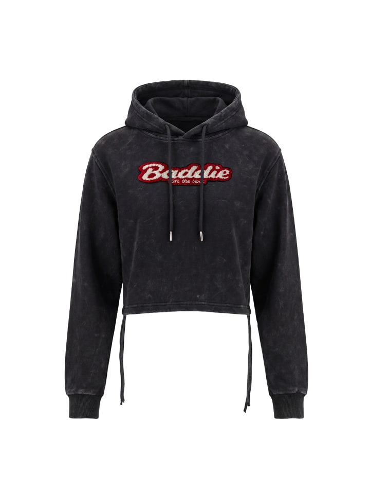 Women Hoodie in Black Stone Wash