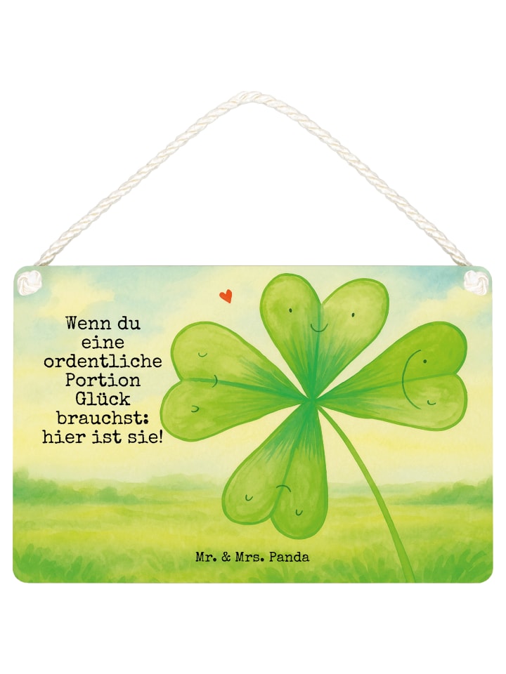 Holzbild Blume Kleeblatt Design mit Spruch in Weiß