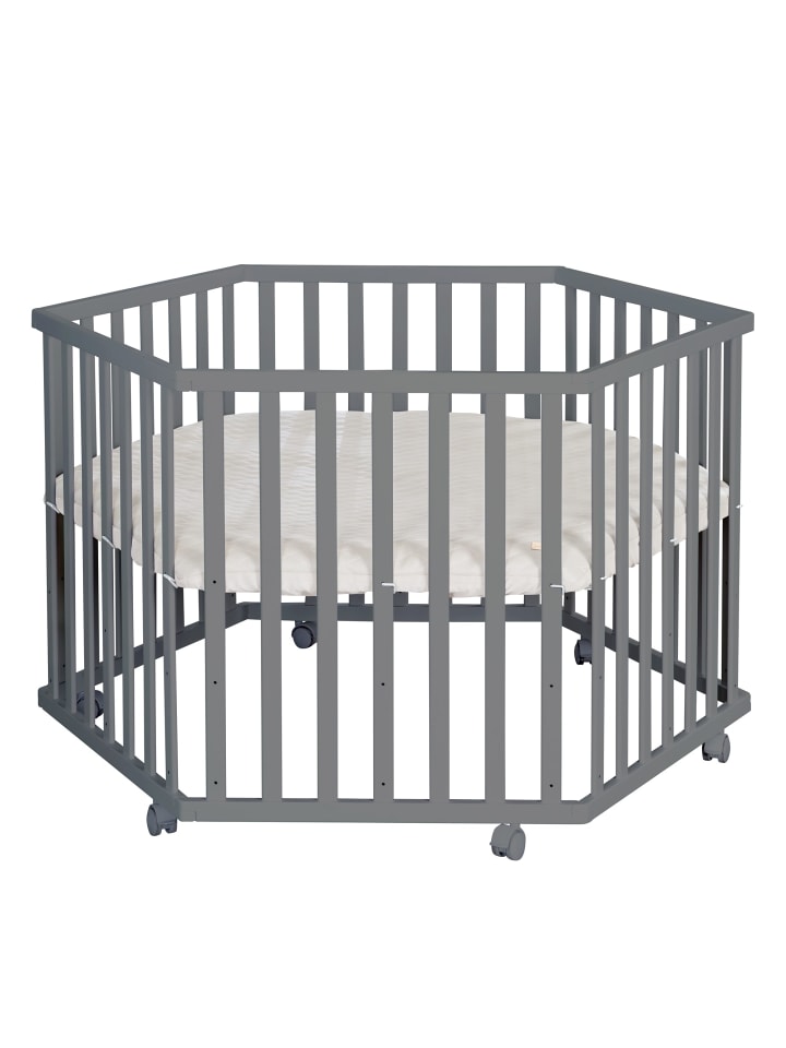 Laufgitter 6-eckig Holz anthrazit mit Rollen & veganer Schutzeinlage Greyish