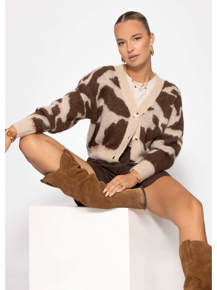 Cardigan mit Animal-Print in Braun