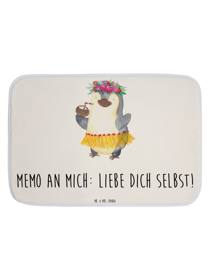 Badteppich Pinguin Kokosnuss mit Spruch in Weiß
