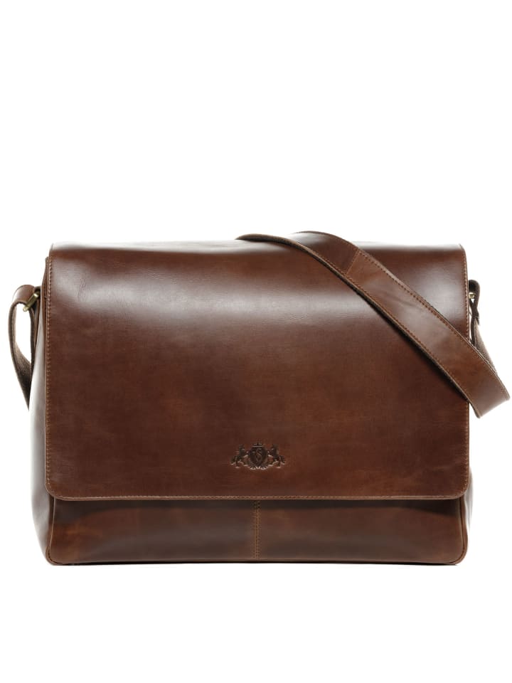 Leder-Messenger Laptoptasche SPENCER XL groß Laptop-Tasche 15 Zoll echt Leder in braun