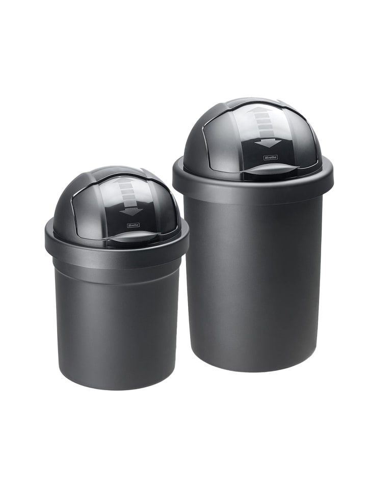 ROLL BOB Abfalleimer Set 10 l und 30 l mit Schiebedeckel in Schwarz recykl.