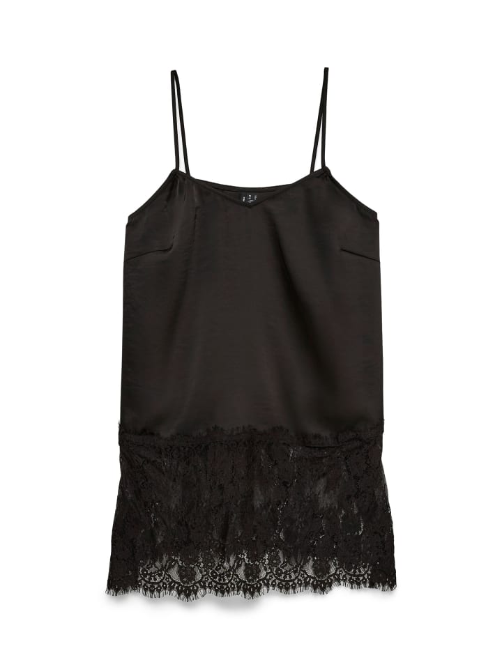 Langes Party-Top mit Spitze und V-Ausschnitt in Black