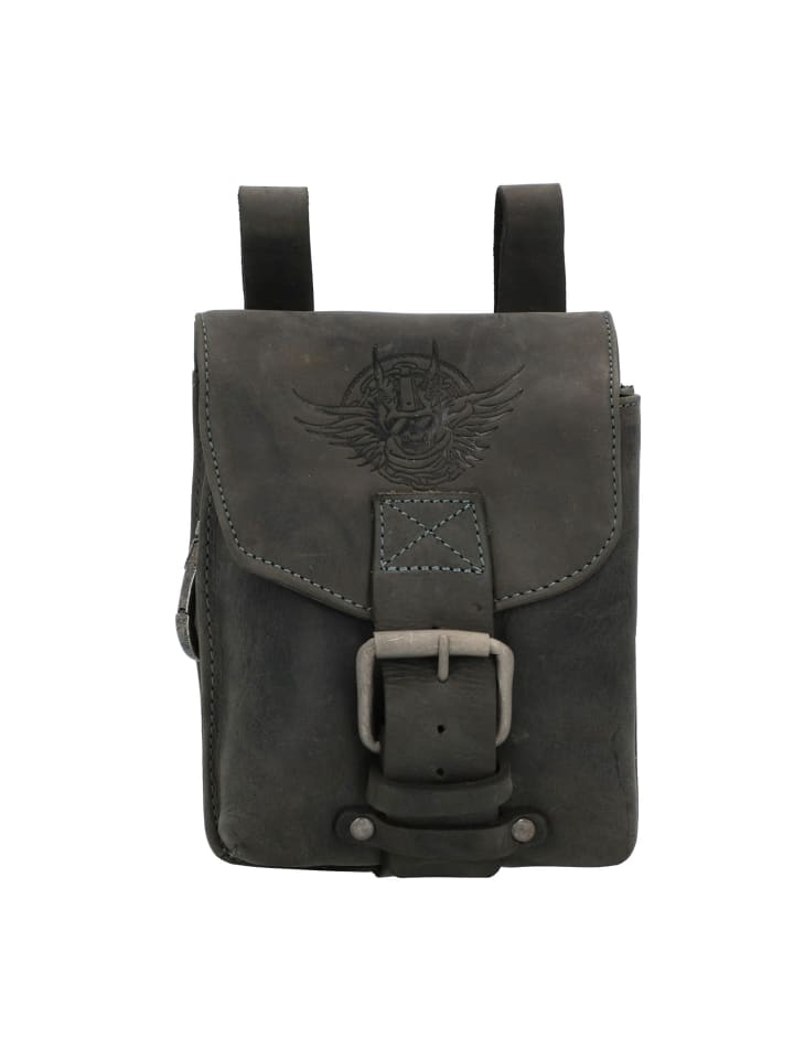 Vintage Gürteltasche Leder 15 cm charcoal