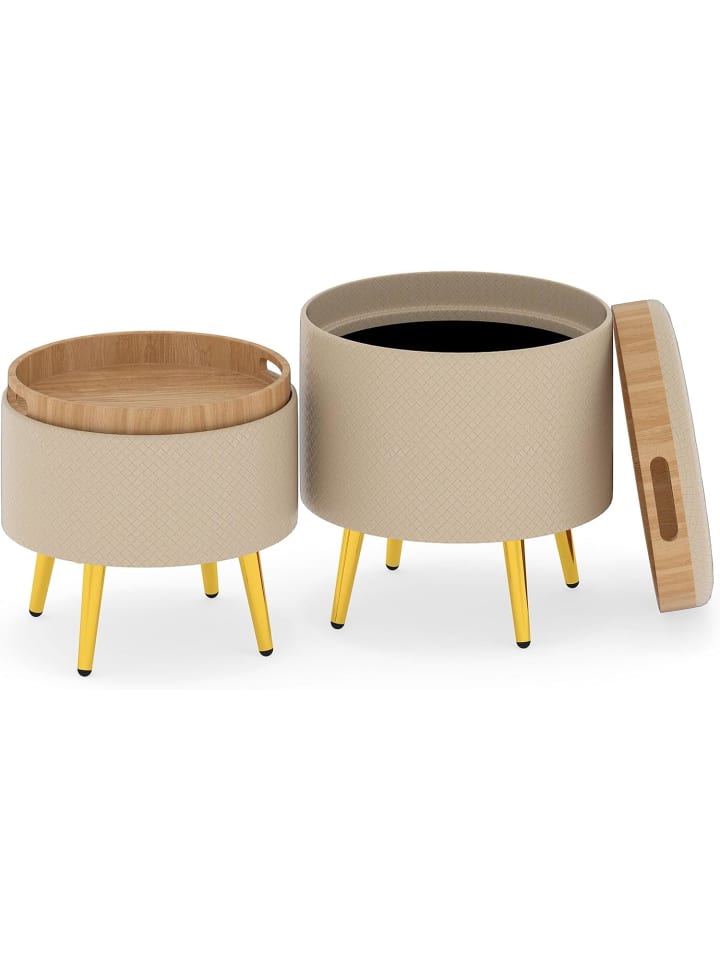2er Set Ottomane mit Stauraum in Beige