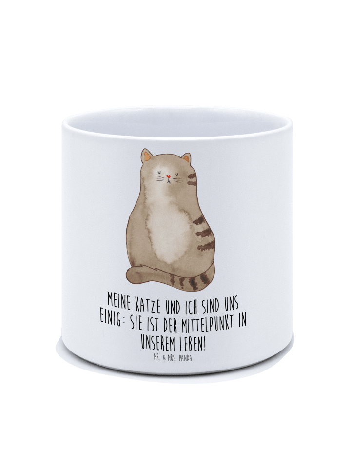 XL Blumentopf Katze Sitzen mit Spruch in Weiß