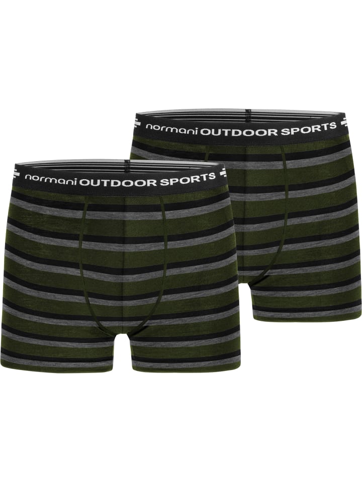 2er Pack Herren Merino Boxershorts in Grün/Schwarz/Grau