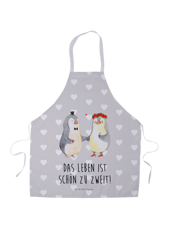 Schürze Pinguin Heirat mit Spruch in Grau Pastell