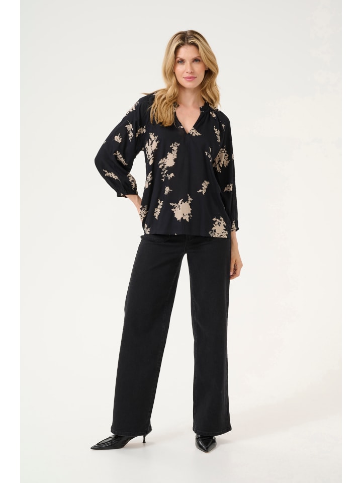 Bluse langarm KAsigrid Regular fit in Black/Brown Flower Print