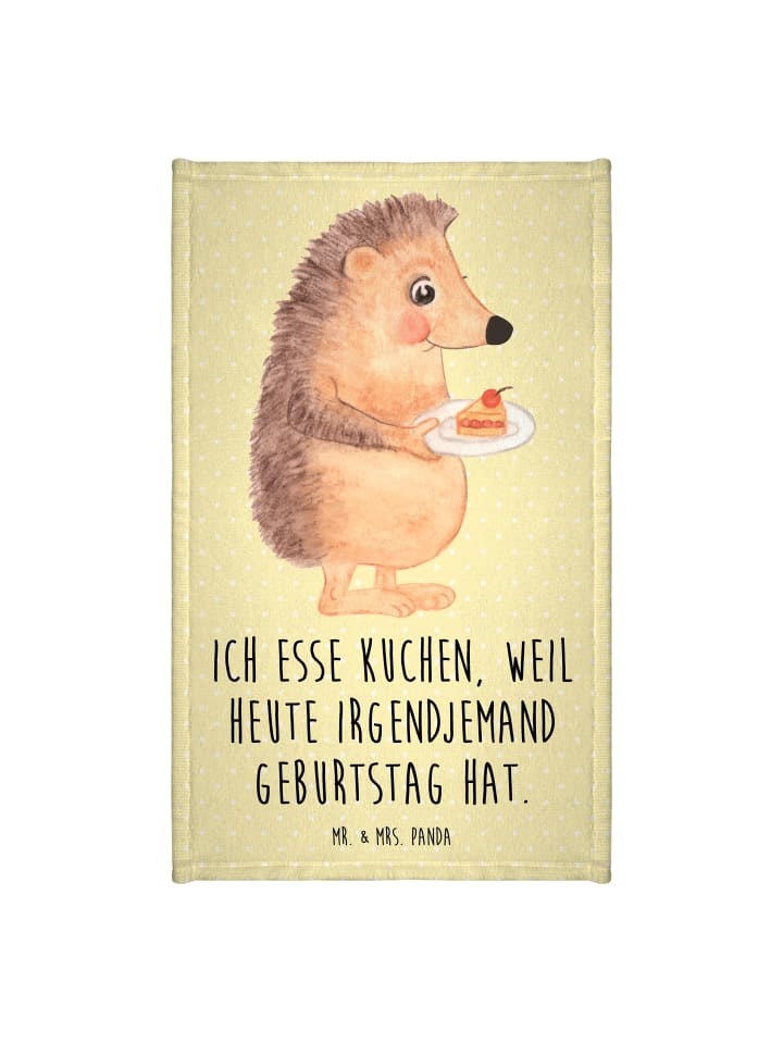 Handtuch Igel Kuchenstück mit Spruch in Gelb Pastell