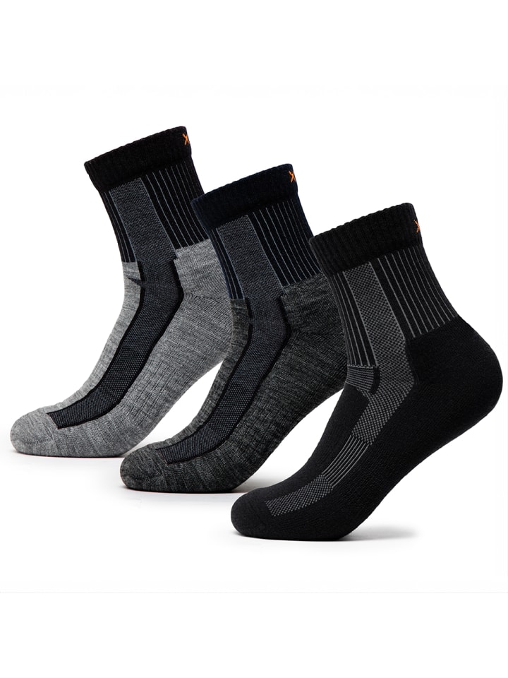 3er Pack Merino Wandersocken Makalu in Schwarz-Grau-Navy