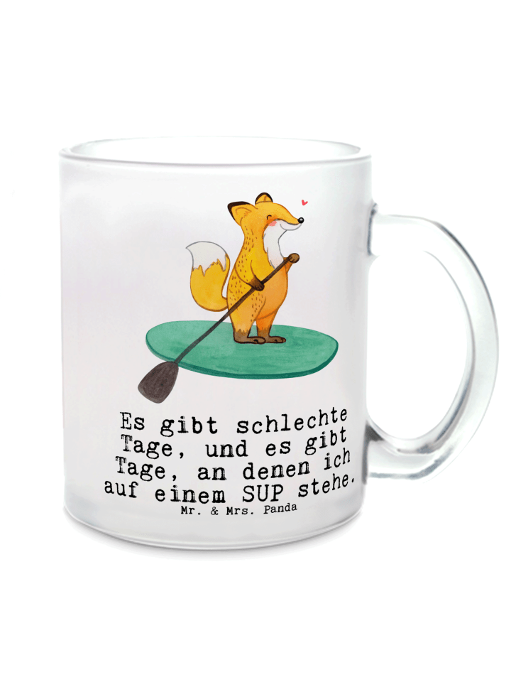 Becher Fuchs Stand Up Paddling mit Spruch in Transparent