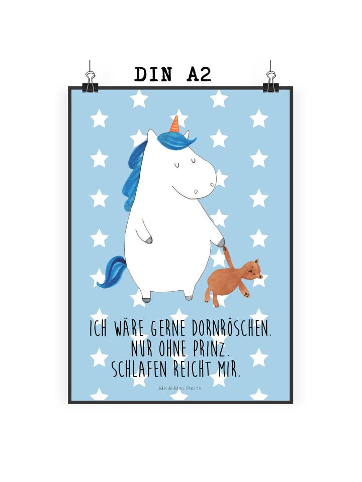 Poster Einhorn Teddy mit Spruch in Blau Pastell