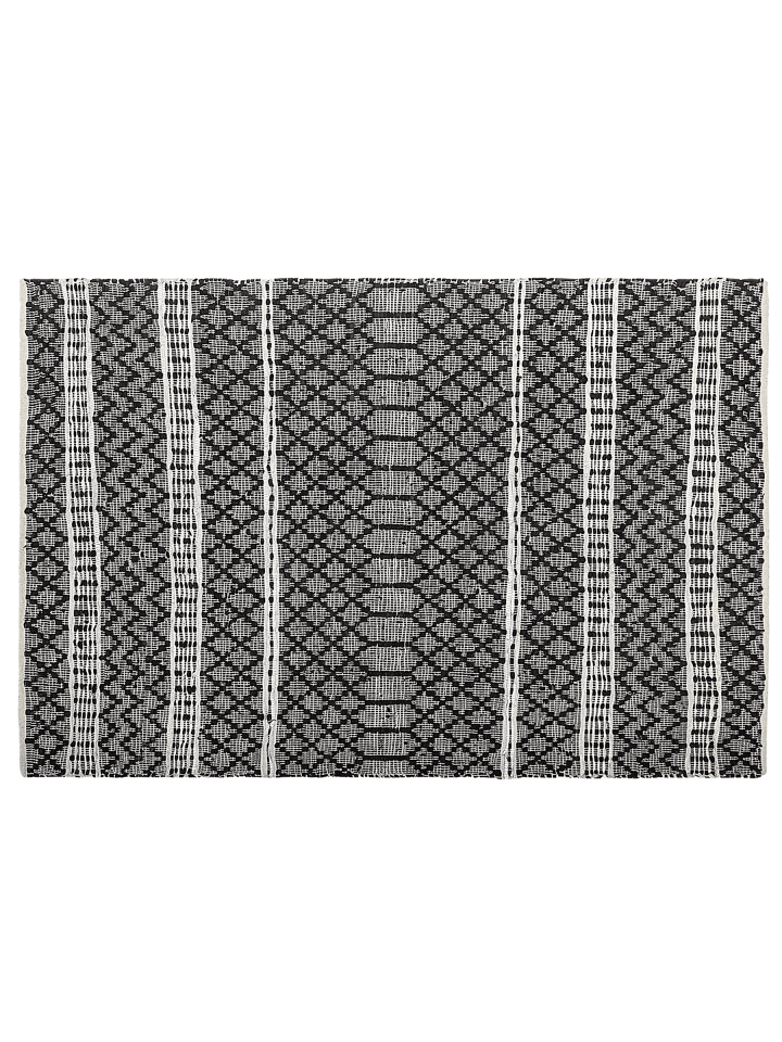 Geflochtener Teppich FEHIMLI in Schwarz/Beige - (W) 140 x (H) 1.2 x (L) 200 cm