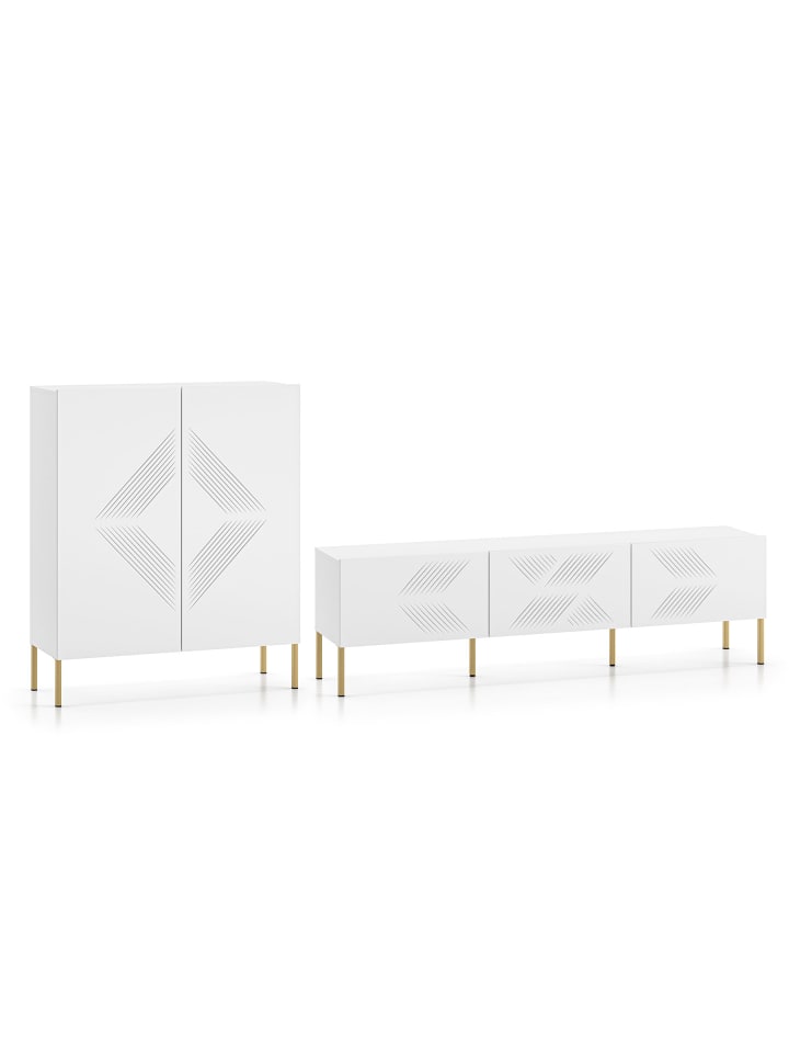 Wohnzimmer-Set 2-teilig Clearing weiß / gold 270 / 37 / 120cm