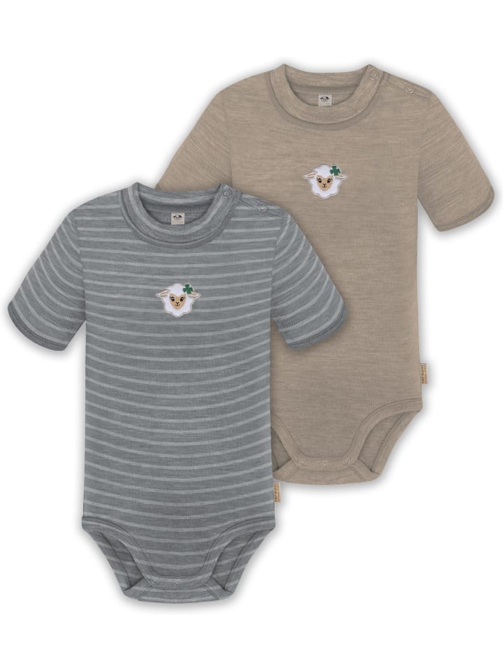 2er Set Doppelpack Baby Merino Body in Grau/Beige