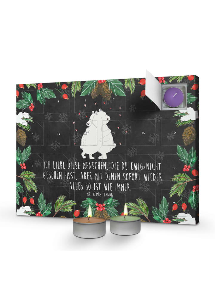 Adventskalender Eisbär Umarmen mit Spruch in Kreidetafel