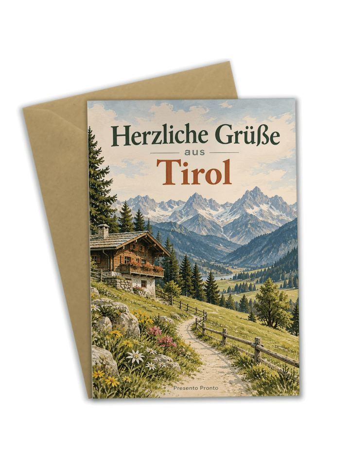 Grußkarte Berglandschaft alpin Design mit Spruch in Weiß