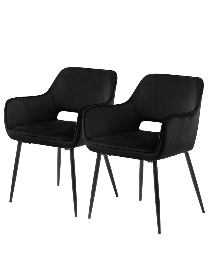home24 Armlehnenstuhl-Set im Retro-Stil in Schwarz