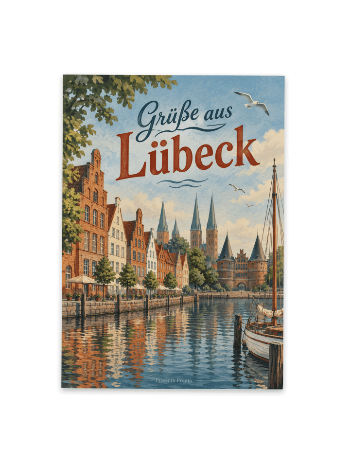 Postkarte Stadt hanseatisch Design mit Spruch in Weiß