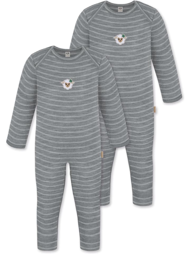 2x Baby Merino Strampler Waverly in Grau gestreift