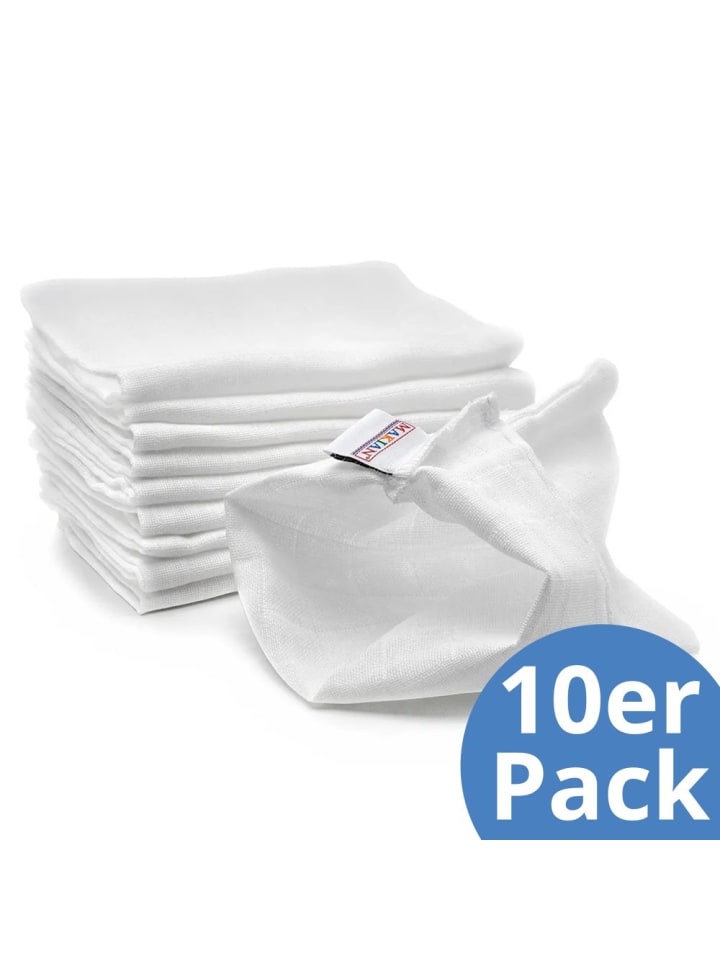 Mull-Waschhandschuh 10er Pack - Weiß in weiss