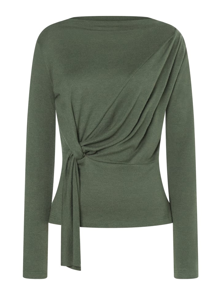 softes, asymmetrisches Langarmshirt, Knot-Detail in forest green