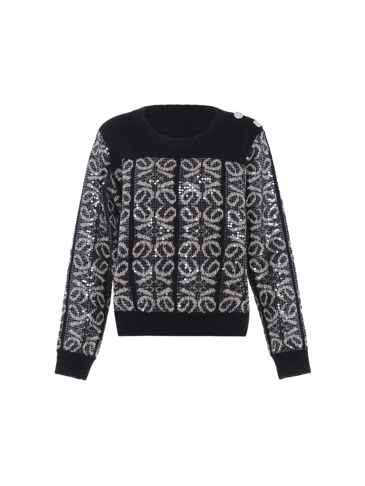 Damen Strickpullover Mit Pailletten in SCHWARZ