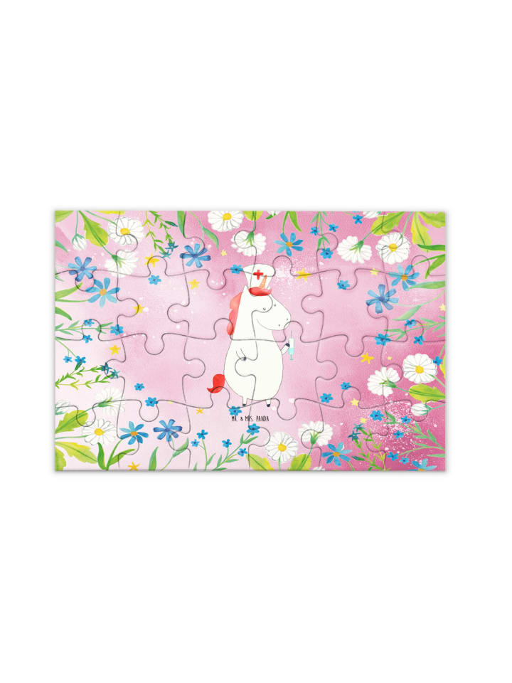 Puzzle Einhorn Krankenschwester ohne Spruch in Rot Pastell
