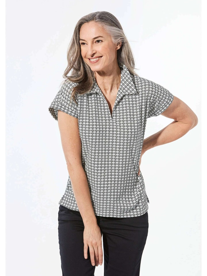 Jersey-Poloshirt ärmellos Jacquard in schwarz / weiß / gemustert