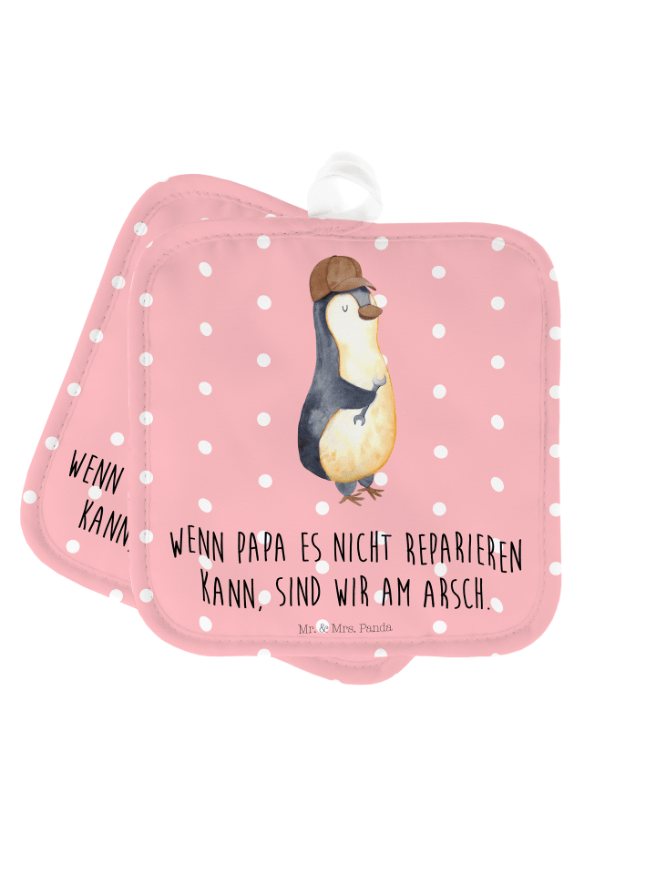 Topflappen Wenn Papa es nicht reparieren kann, ... in Rot Pastell